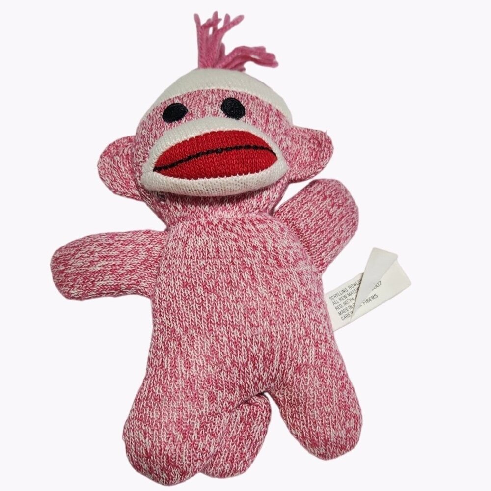 Schylling Rowley Sock Monkey 7 inch Plush Red White Hat Stuffed Animal Toy